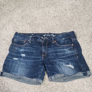 American Eagle Outfitters Distressed Dark Blue Jean Shorts